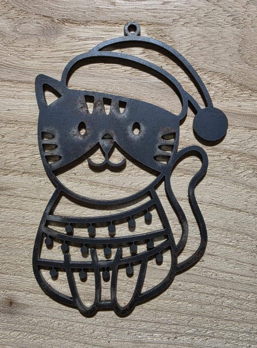 Cat in Santa Hat Metal Christmas Ornament